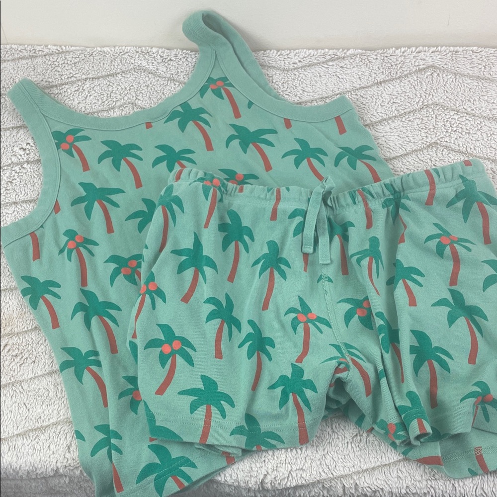 Hanna Andersson Palm Tree Pajama Shorts & Matching Tank Top